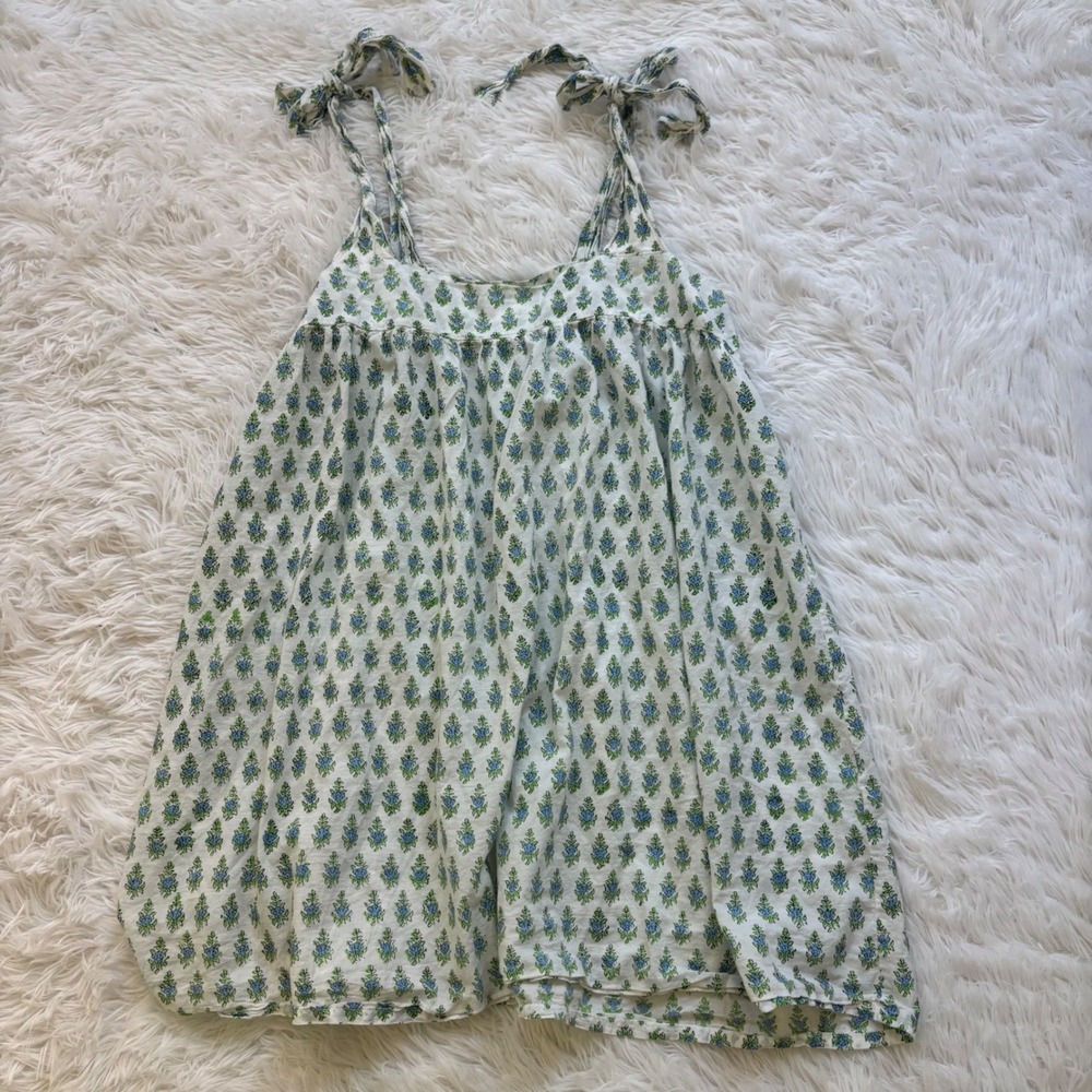 Darling Loungewear Floral Printed Sleep Dress Large Cotton Blue Green Tie India